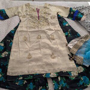 Custom Cream & Floral Indian Palazzo Set (3-Piece)